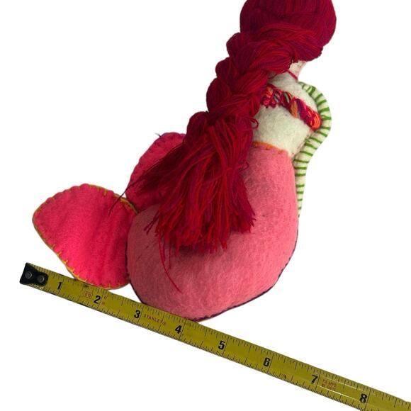 Mermaid Doll Mexican Embroidered Colorful Flowers Yarn Felt Handmade - Picture 6 of 6